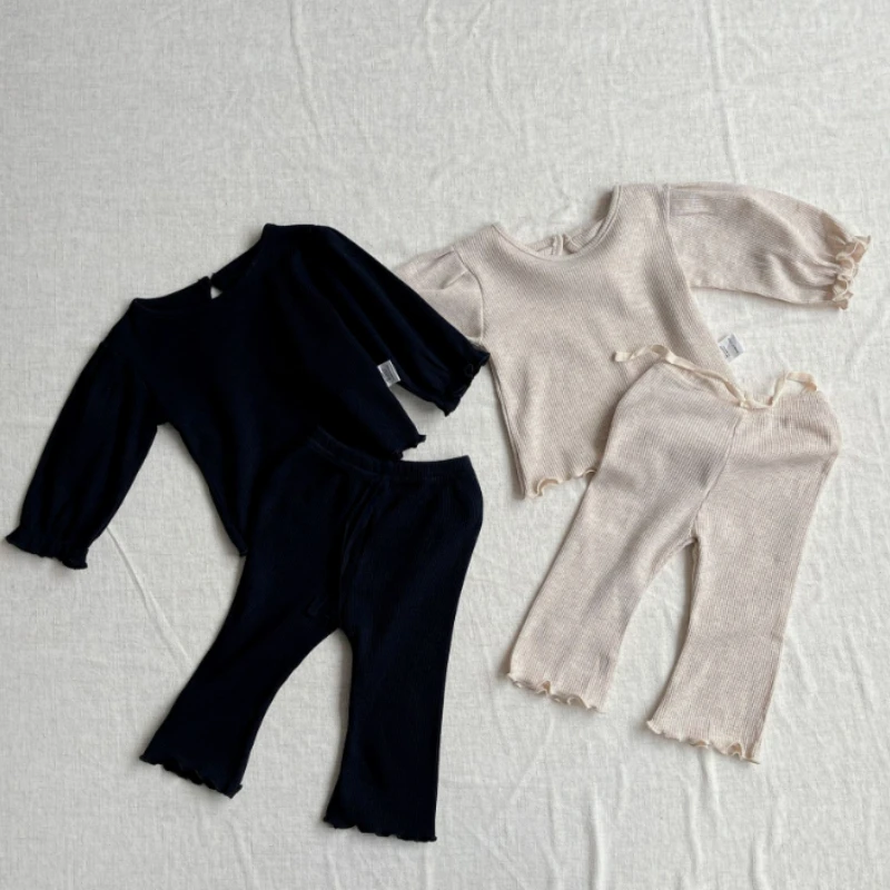 Korean Girl Baby Autumn Waffle Tracksuit Children Ruffle Tops + Bell-bottom Trousers Casual Pants 2pcs Newborn Tees Suits
Korean Girl Baby Autumn Waffle Tracksuit Children Ruffle Tops + Bell-bottom Trousers Casual Pants 2pcs Newborn Tees Suits