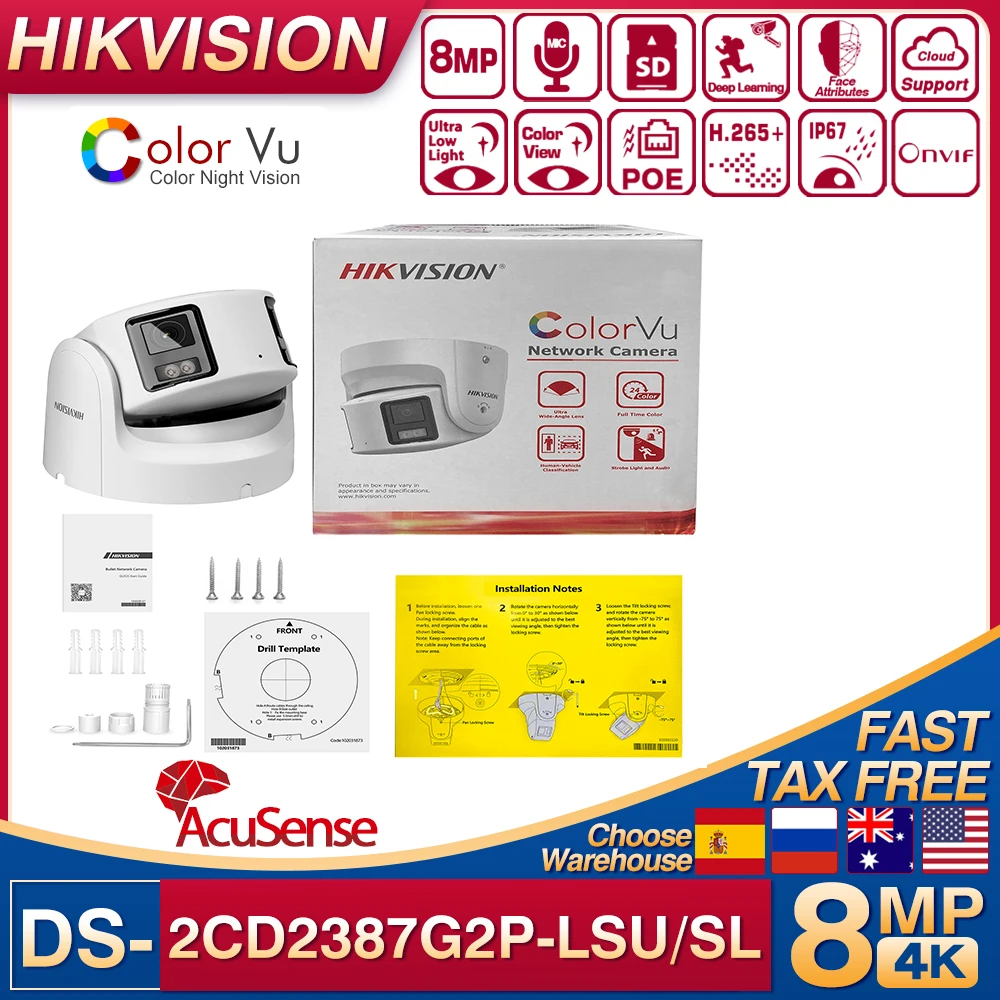 

Hikvision 4K 8MP POE ColorVu AcuSense панорамная IP-камера DS-2CD2387G2P-LSU/SL стробоскоп и звуковая сигнализация револьверная сетевая камера