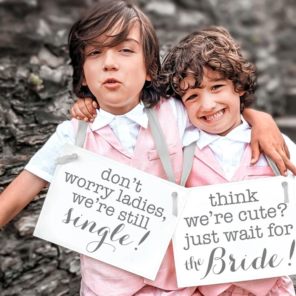 

2 Ring Bearer Signs Don't Worry Ladies We're Still Single + Think We're Cute Just Wait For the Bride Funny (Set of 2 Wedding Ban