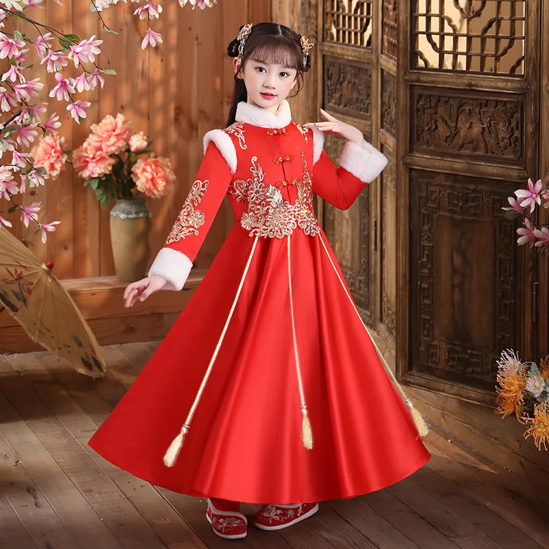 

Cotton-padded Clothes Sequined Tang Suit Kids Chinese Lovely Cloud Shoulder Ancient Hanfu Girls Embroidery New Year Outfits