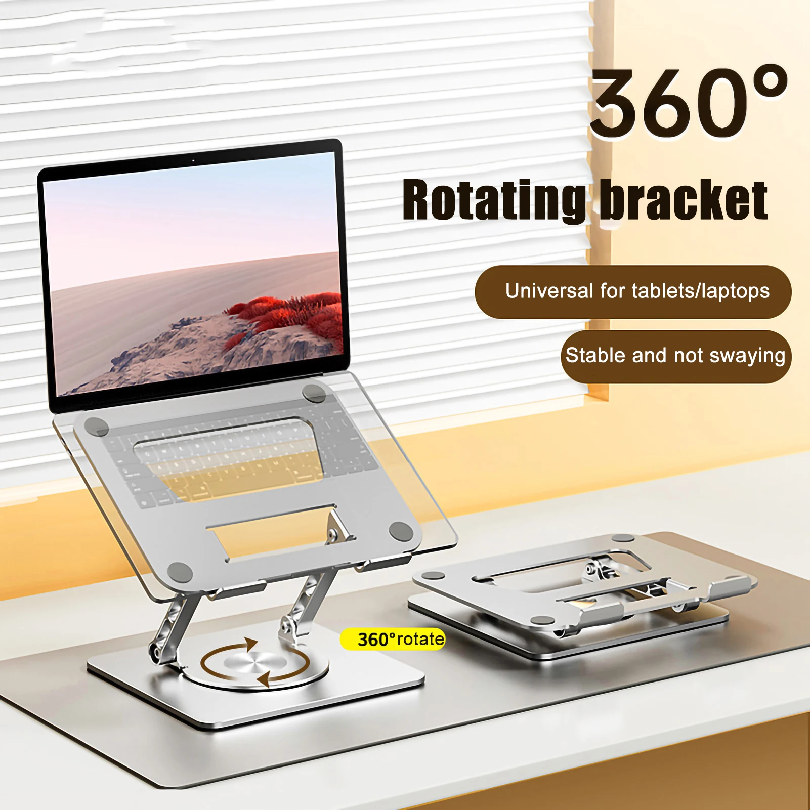 

Подставка для ноутбука 360 градусов, Складная Вращающаяся подставка для планшета из алюминиевого сплава, регулируемая высота, с отверстиями, охлаждающий кронштейн для хранения ноутбука
