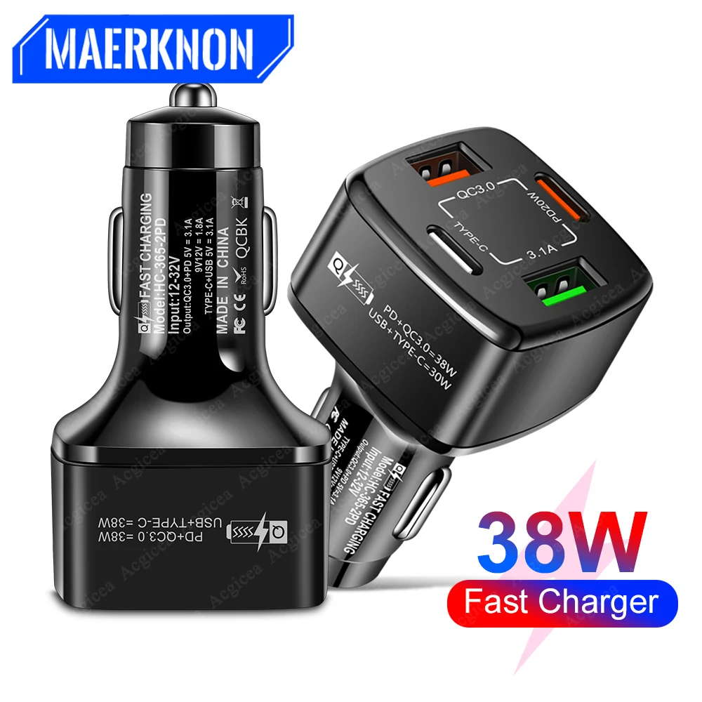 PD USB Car Charger 38W Quick Charger 3.0 Fast Charging For iPhone 13 Pro Max Xiaomi 12 Samsung Huawei USB C Car Charger Adapter
PD USB Car Charger 38W Quick Charger 3.0 Fast Charging For iPhone 13 Pro Max Xiaomi 12 Samsung Huawei USB C Car Charger Adapter