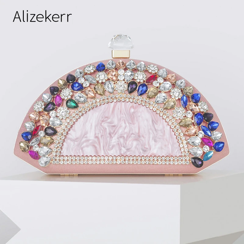 Colour Diamonds Half Round Evening Clutch Bags Women Designer Luxury Boutique Crystal Acrylic Purses And Handbags Wedding Party
Colour Diamonds Half Round Evening Clutch Bags Women Designer Luxury Boutique Crystal Acrylic Purses And Handbags Wedding Party