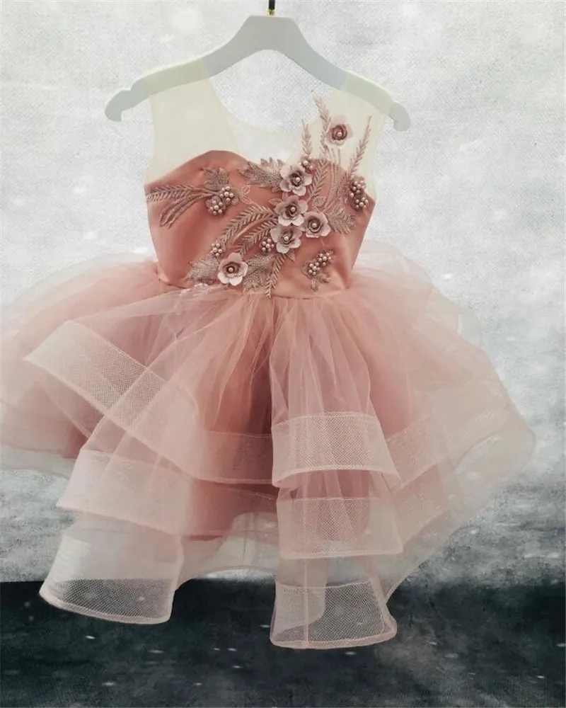 

Dusty Pink Baby Girl 1st Birthday Outfit Lolita Tutu Dress Mother's Day Gift Flower Girl Dress First Communion Gown with Bow