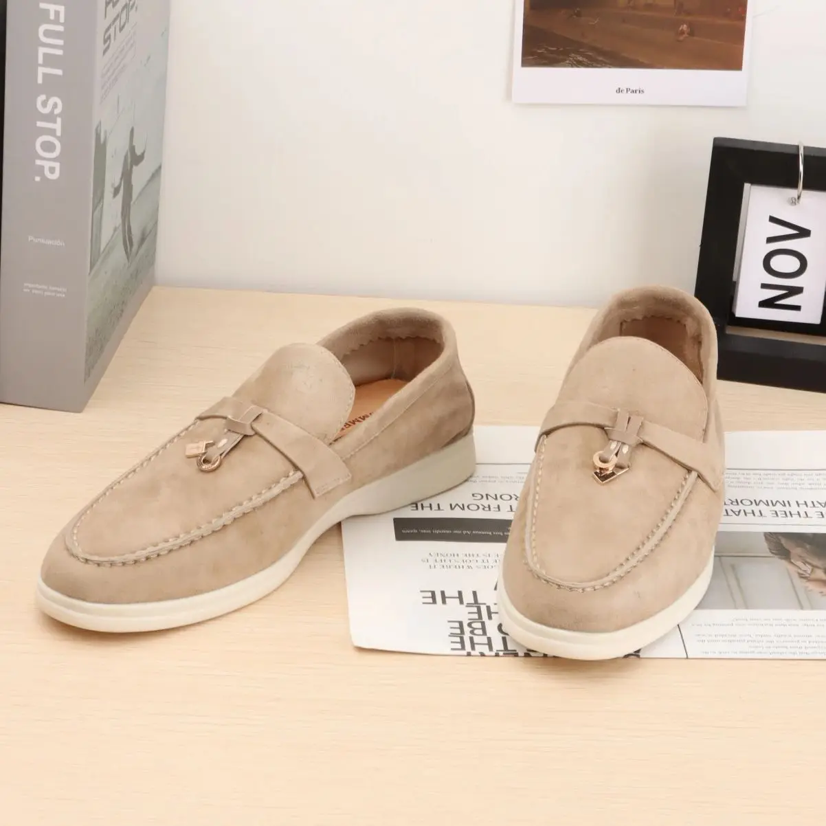 

Suede Leather Women loafers 2023 Summer Men Flat Shoes Metal Lock Slip-on Causal Moccasin Comfortable Mules lazy Women shoes