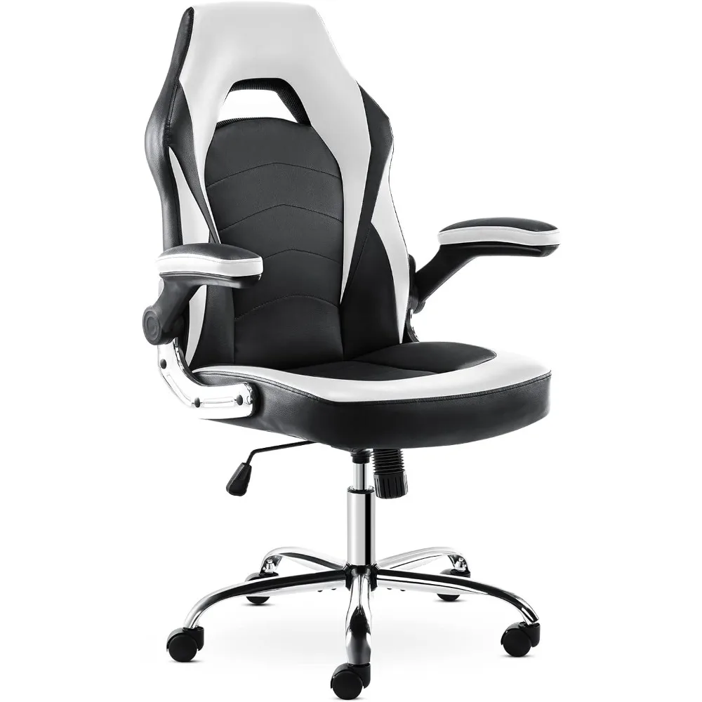 

Gaming Computer Chairs, Office Ergonomic Desk Chair with Armrests Neck Pillow and Built-in Lumbar Adjustment, Black and White