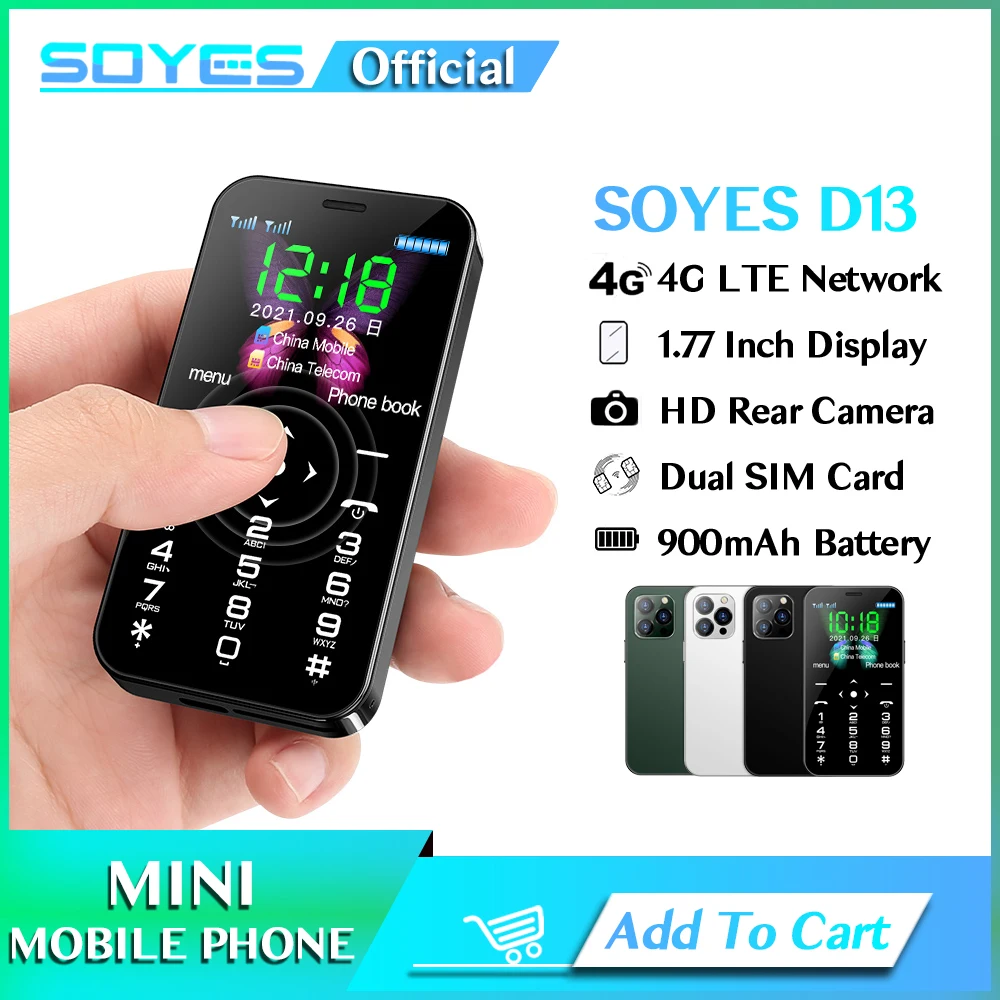 

SOYES D13 4G LTE Mini Mobile Phone 1.77 Inch Touch Keypad Cellphone 900mAh Dual SIM Type-C SOS Small Phone