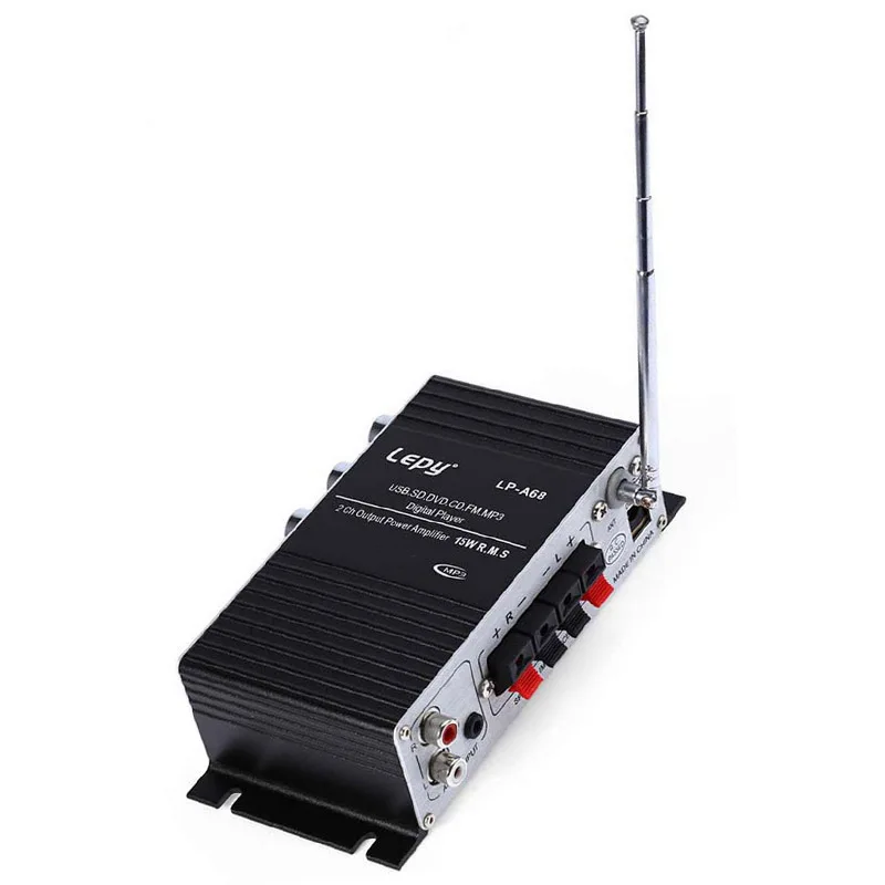 

12V USB Car Amplifier LED Display With Remote Control 15WX2 RMS HI-FI Digital Power Mini Amplifier SD MMC FM