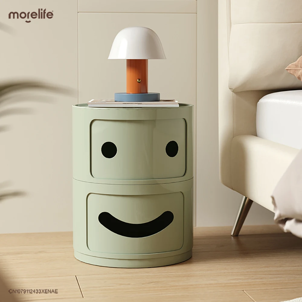 

Nordic Smiling Face Circular Plastic Bedside Table Creative Living Room Coffee Tables Bedroom Small Round Nightstands Furniture