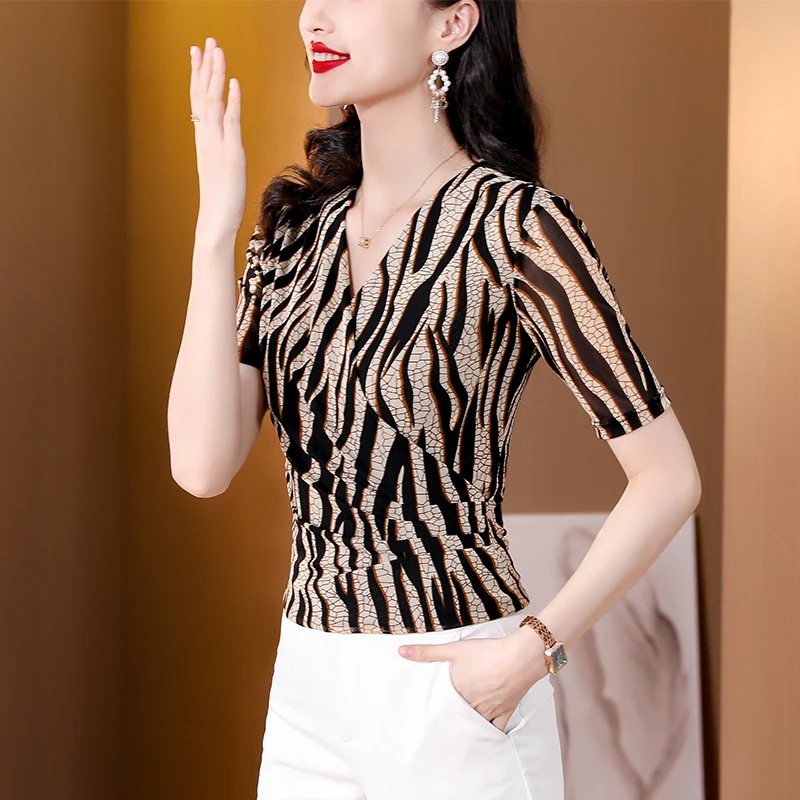 

Summer Korean Fashion Hot selling women's clothing Middle-Aged Women'S New Mothers Women Short Sleeve Casual Blouse Pullover T04