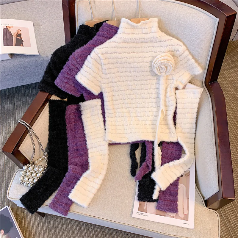 

Женский трехмерный свитер, Женская Осенняя водолазка, вязаные свитера с низом, корейские однотонные Топы с длинным рукавом и сим-карманом