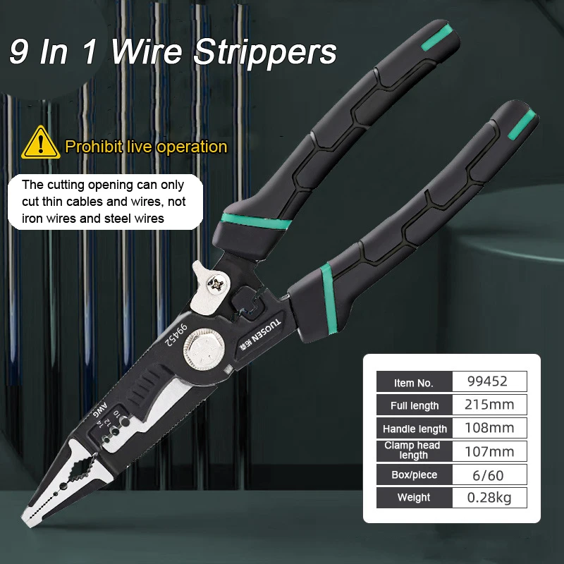 9 In 1 Hand Tool Crimping Tool Sharp-nosed Peeling Pliers Electrician Special Tool Multi-function Wire Stripper Cutter Pliers
9 In 1 Hand Tool Crimping Tool Sharp-nosed Peeling Pliers Electrician Special Tool Multi-function Wire Stripper Cutter Pliers