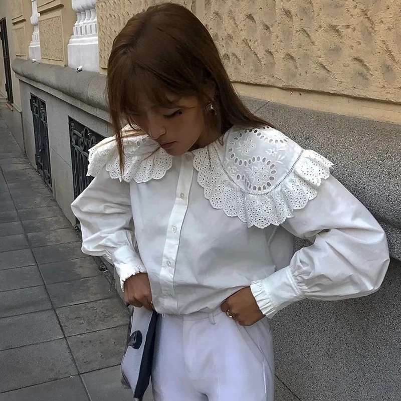 Women Cotton Blouses Big Collar Lace Embroidery Shirt Blouses Women Lantern Sleeve White Cotton Female blusas shirt tops 2023
Women Cotton Blouses Big Collar Lace Embroidery Shirt Blouses Women Lantern Sleeve White Cotton Female blusas shirt tops 2023