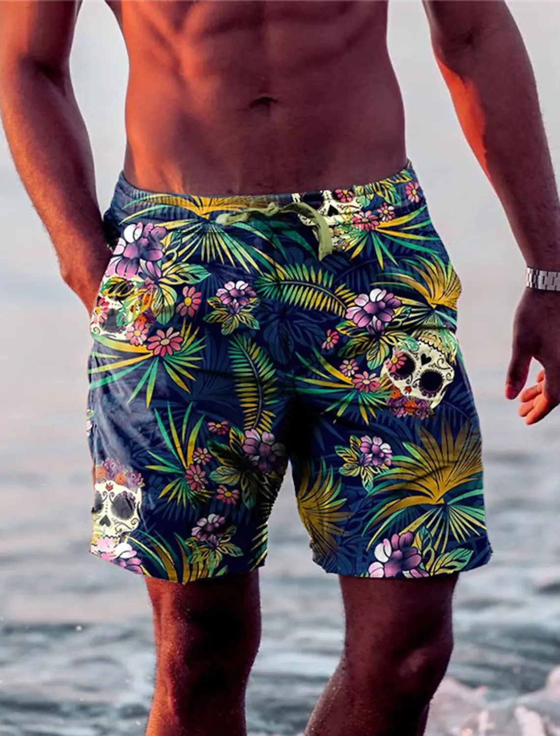 

Мужские пляжные шорты 2024, плавательные шорты, плавки с кулиской, кокосовое дерево, графические принты, быстросохнущие шорты, гавайский 4 микро-эластичные