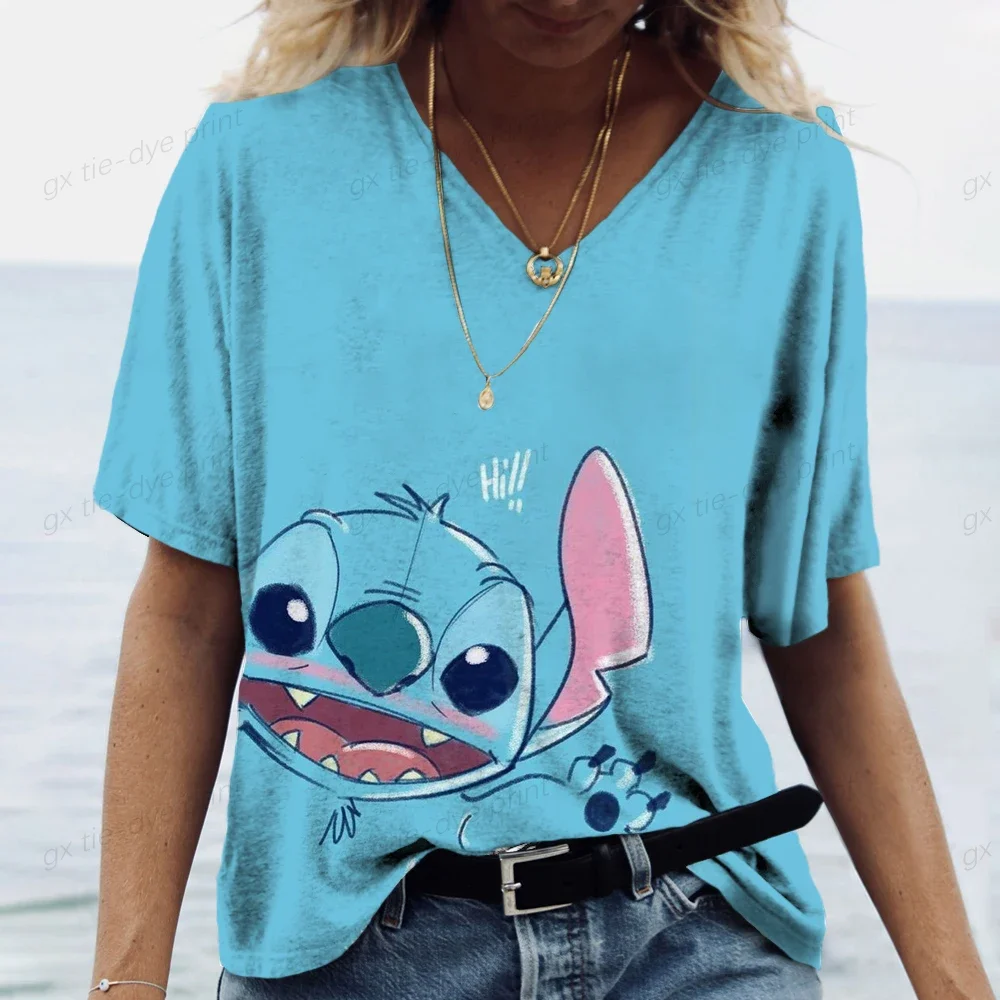 Модные женские футболки с V-образным вырезом, футболка FunnyDisney с мультяшным рисунком ститча для женщин, лидер продаж, Летние повседневные свободные топы с коротким рукавом
Модные женские футболки с V-образным вырезом, футболка FunnyDisney с мультяшным рисунком ститча для женщин, лидер продаж, Летние повседневные свободные топы с коротким рукавом