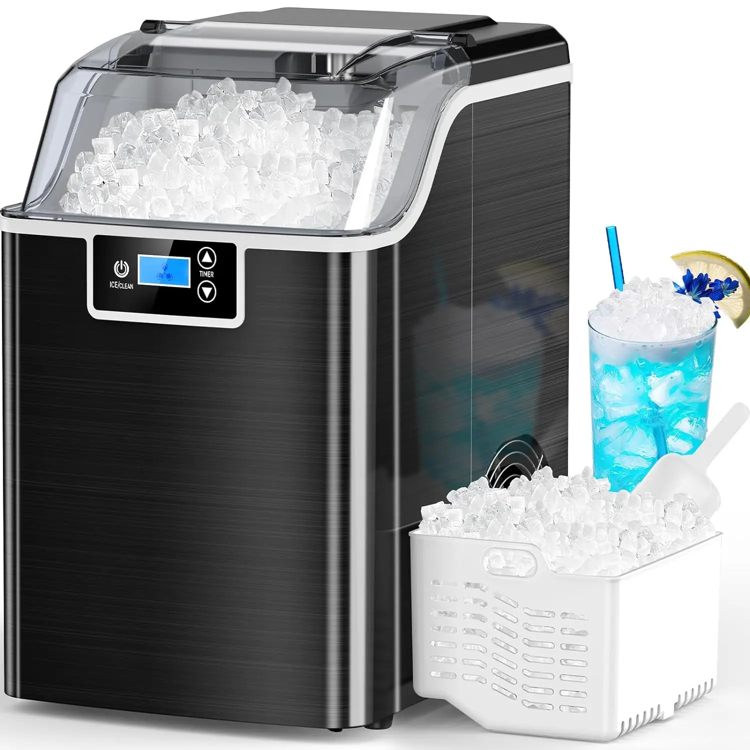 

Kndko Nugget Ice Makers Countertop,45lbs/Day,Countertop Ice Maker Crushed Ice,24H Timer,3.3 Pounds Basket,Self Cleaning