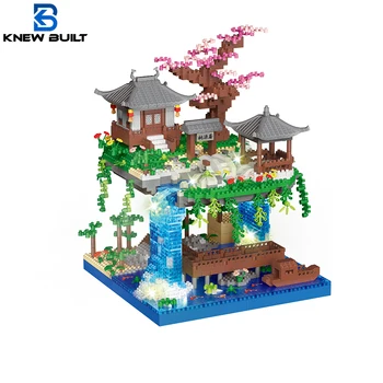 Taohuatan 호수 테마 마이크로 브릭 빌딩 블록 세트, 성인 크리에이티브 완구, 독특한 중국 풍경 모델 벽돌, LED 조명 포함
