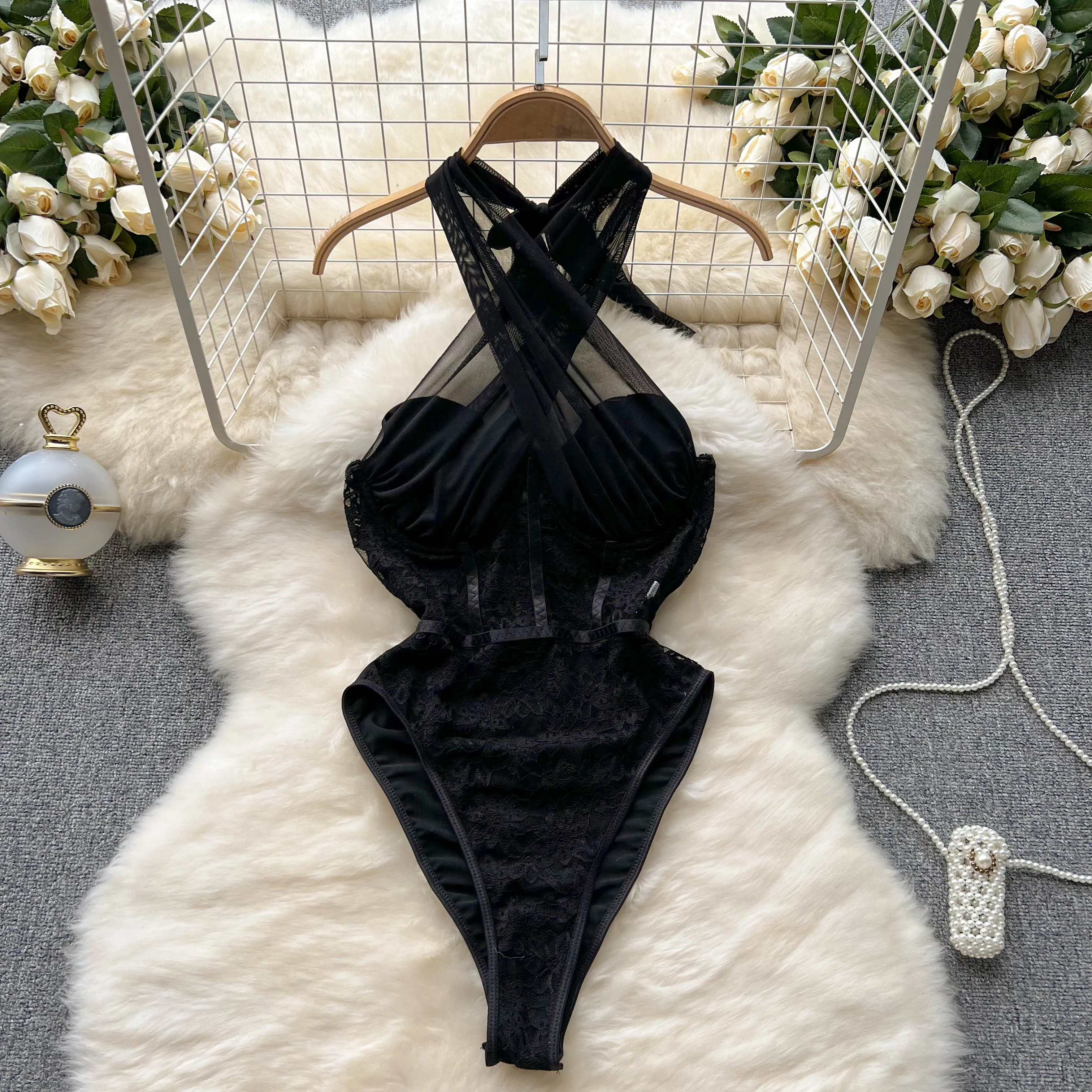 Women Sexy Lace Halter Mesh Backless Bodysuit Chic Off Shoulder Playsuit Jumpsuits Summer Beach Vacation Slim Rompers Clothing
Women Sexy Lace Halter Mesh Backless Bodysuit Chic Off Shoulder Playsuit Jumpsuits Summer Beach Vacation Slim Rompers Clothing