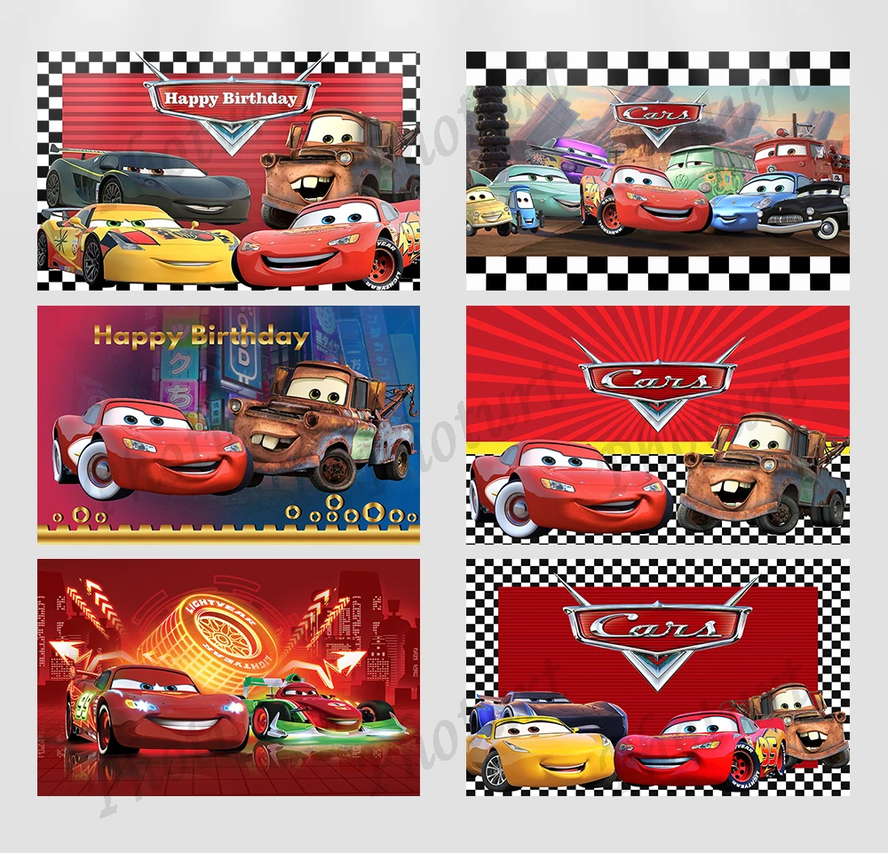 

Disney Cars Lightning Mcqueen Backdrop Kids Birthday Background Banner Racing Car Vinyl Photography Photo Studio Props