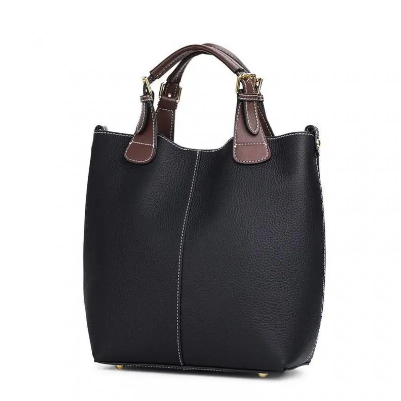 

High Quality First Layer Cowhide Lychee Grain Handbag For Women 2024 New Simple Fashion Bucket Type Shoulder Crossbody Bag Trend