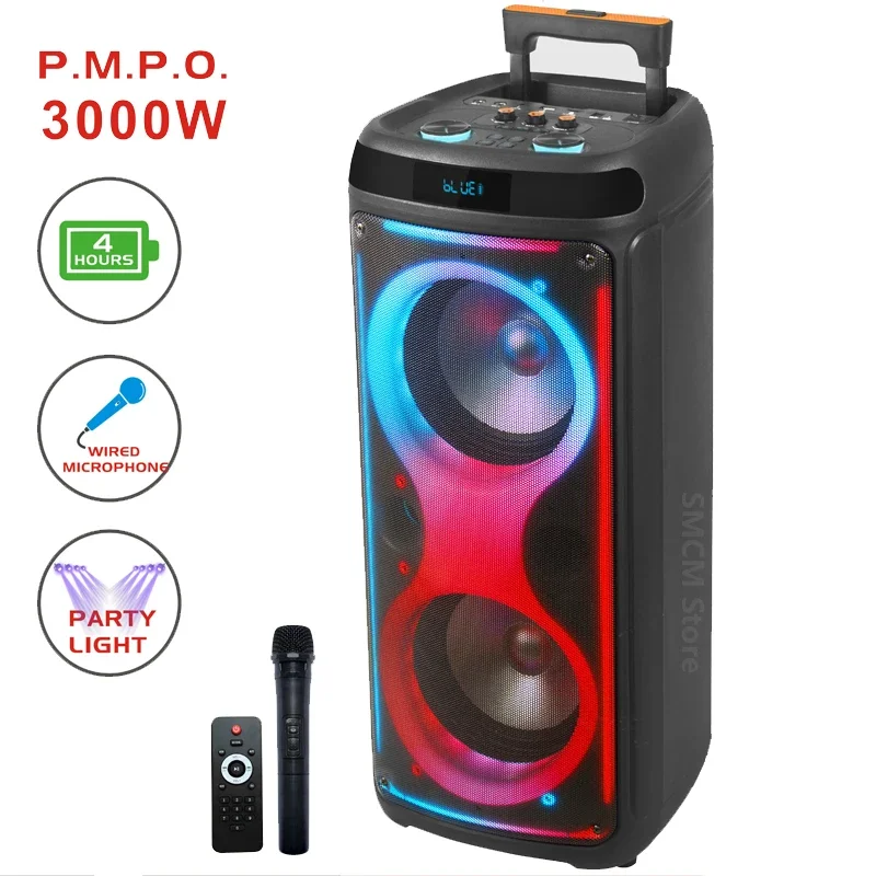 

3000W Peak Power Double 8-inch Portable caixa de som Bluetooth Speaker Wireless Subwoofer Music SoundBox Outdoor Karaoke Column