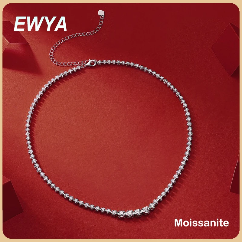 EWYA Luxury Designer GRA Certified 1.2cttw Moissanite Tennis Necklace for Women 925 Sterling Silver Diamond Chain Necklaces
EWYA Luxury Designer GRA Certified 1.2cttw Moissanite Tennis Necklace for Women 925 Sterling Silver Diamond Chain Necklaces