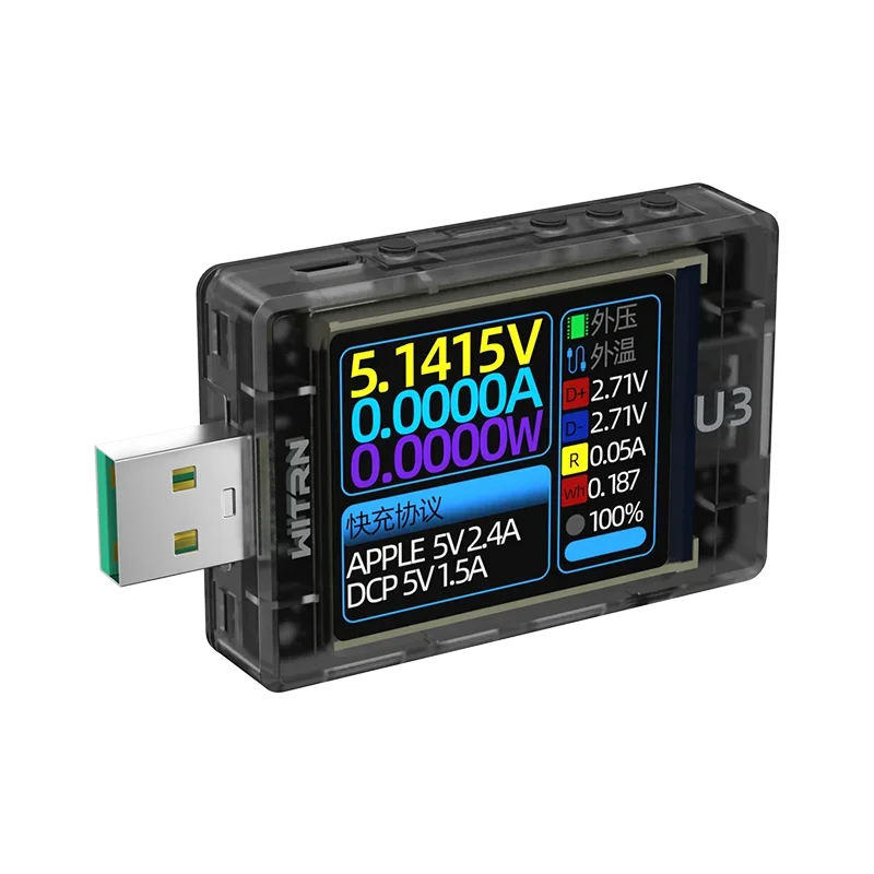 

U3 USB Tester Current Voltage Meter QC5 PD3.0 2.0 PPS Fast Charging Protocol Capacity PD Trigger Monitor Ripple spectrum WITRN