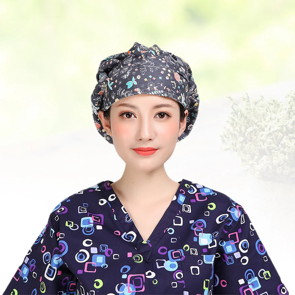 

Scrub Cap Cotton Adjustable Scrub Hat Nurse Cap Bouffant for Men （ Flower ）