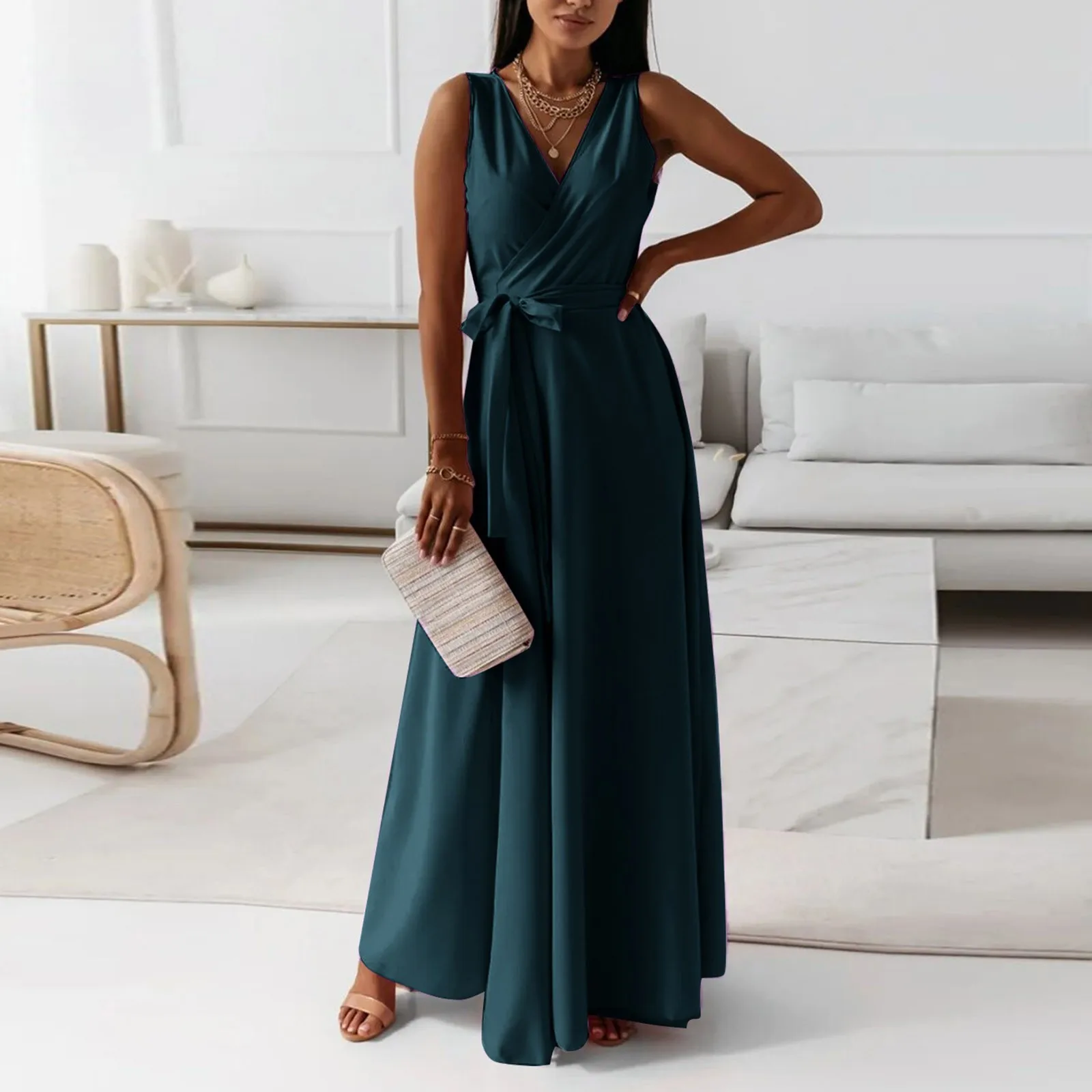 

Elegant Dresses For Women Formal Occasion Dresses Solid V Neck Maxi Dress Cocktail Party Dress Vestidos Casual Outfits платье