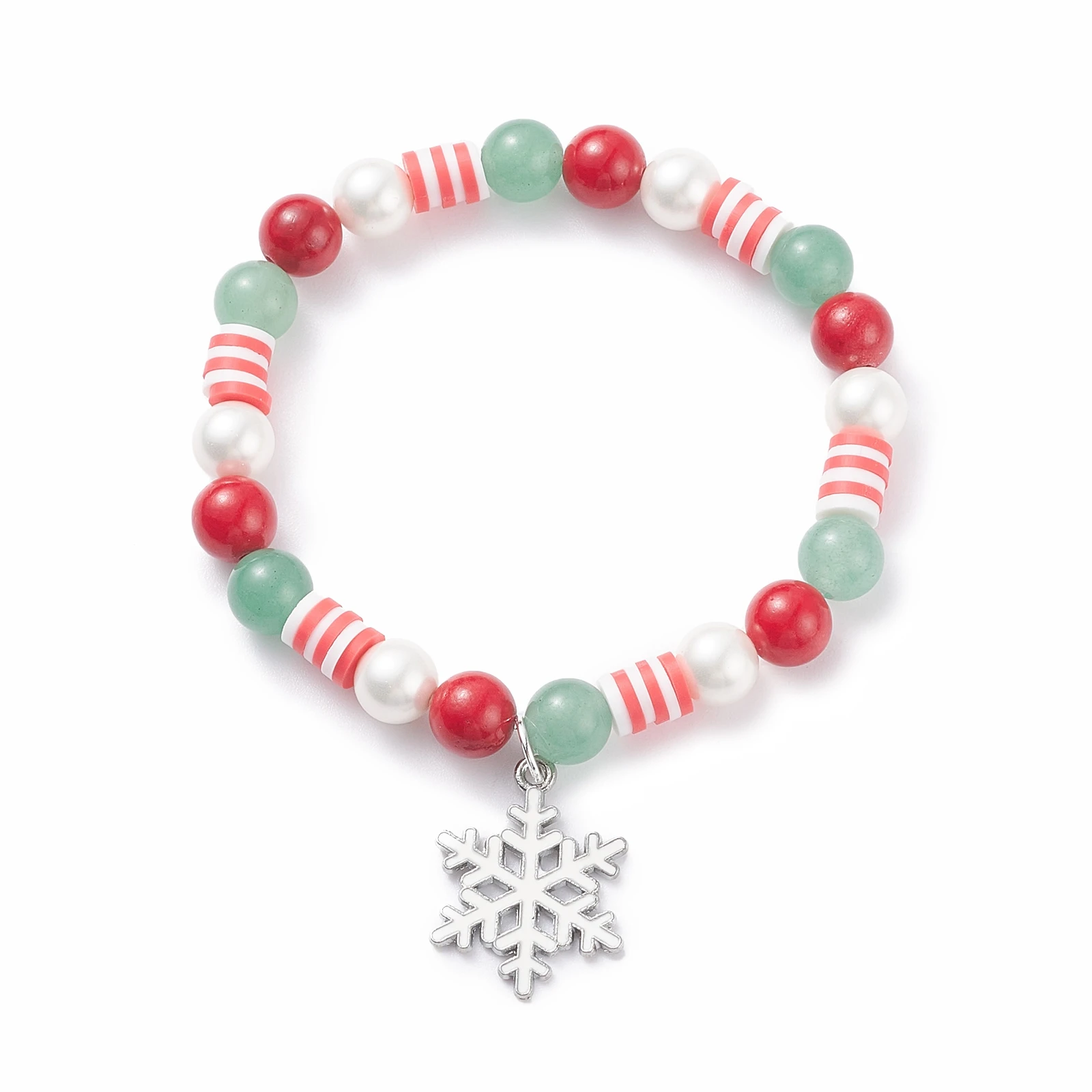 

Kissitty 10Pcs Mixed Color Christmas Snowflake Alloy Charm Natural Stone Shell Stretch Bracelet Preppy Bracelet for Women Gift