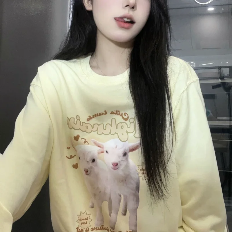 Deeptown Korean Fashion Sheep Print Yellow Sweatshirt Women Kawaii Cute Sweet Long Sleeve T-shirts Harajuku Oversized Pullover
Deeptown Korean Fashion Sheep Print Yellow Sweatshirt Women Kawaii Cute Sweet Long Sleeve T-shirts Harajuku Oversized Pullover