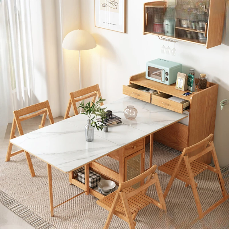 Nordic modern small unit foldable rock plate dining table for home use, simple solid wood dining sideboard for storage of tables
Nordic modern small unit foldable rock plate dining table for home use, simple solid wood dining sideboard for storage of tables
