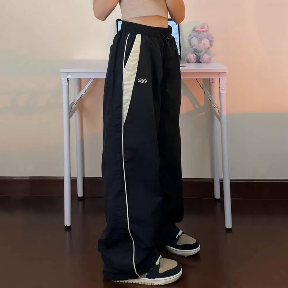 

Hip Hop Pants Vintage-inspired Patchwork Jogger Pants with High Waist Oversized Wide Leg Featuring Elastic Waistband for Women's