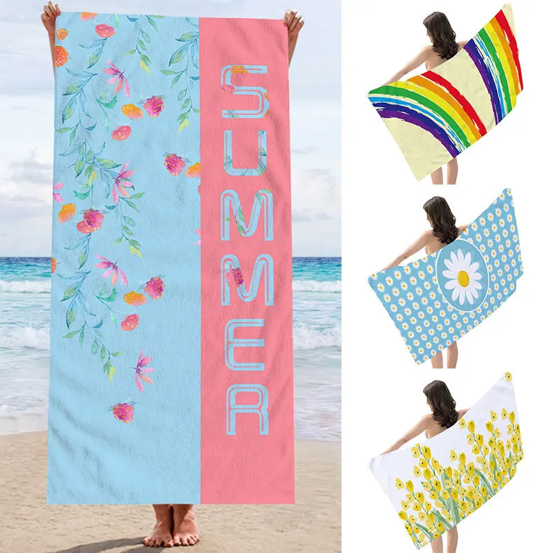 

Пляжное полотенце с принтом из двойной шерсти, банные полотенца для тела, полотенце из микрофибры для взрослых, быстросохнущее полотенце для плавания из двойной шерсти
