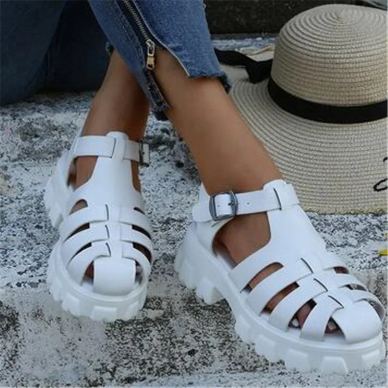 

2023 New Thick Sole Sandals Women Wrap Toe Hollow Outs Roman Sandalias Women Casual Beach Shoes Summer Platform Sandals Woman