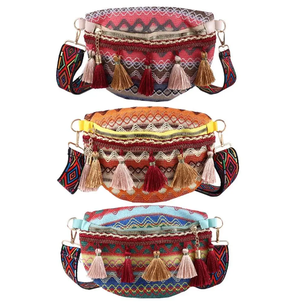 

Повседневная плетеная Сумка в Корейском стиле, подходящая ко всему Сумочка с геометрическим узором, вместительные поясные сумки с бахромой, богемная женская сумка на плечо