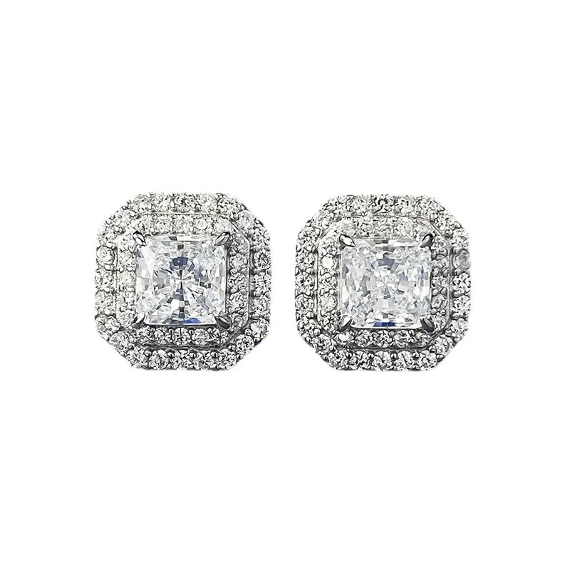 

2023 New 925 Silver Imitation Diamond One Carat with Full Diamond Earstuds Fashion Style