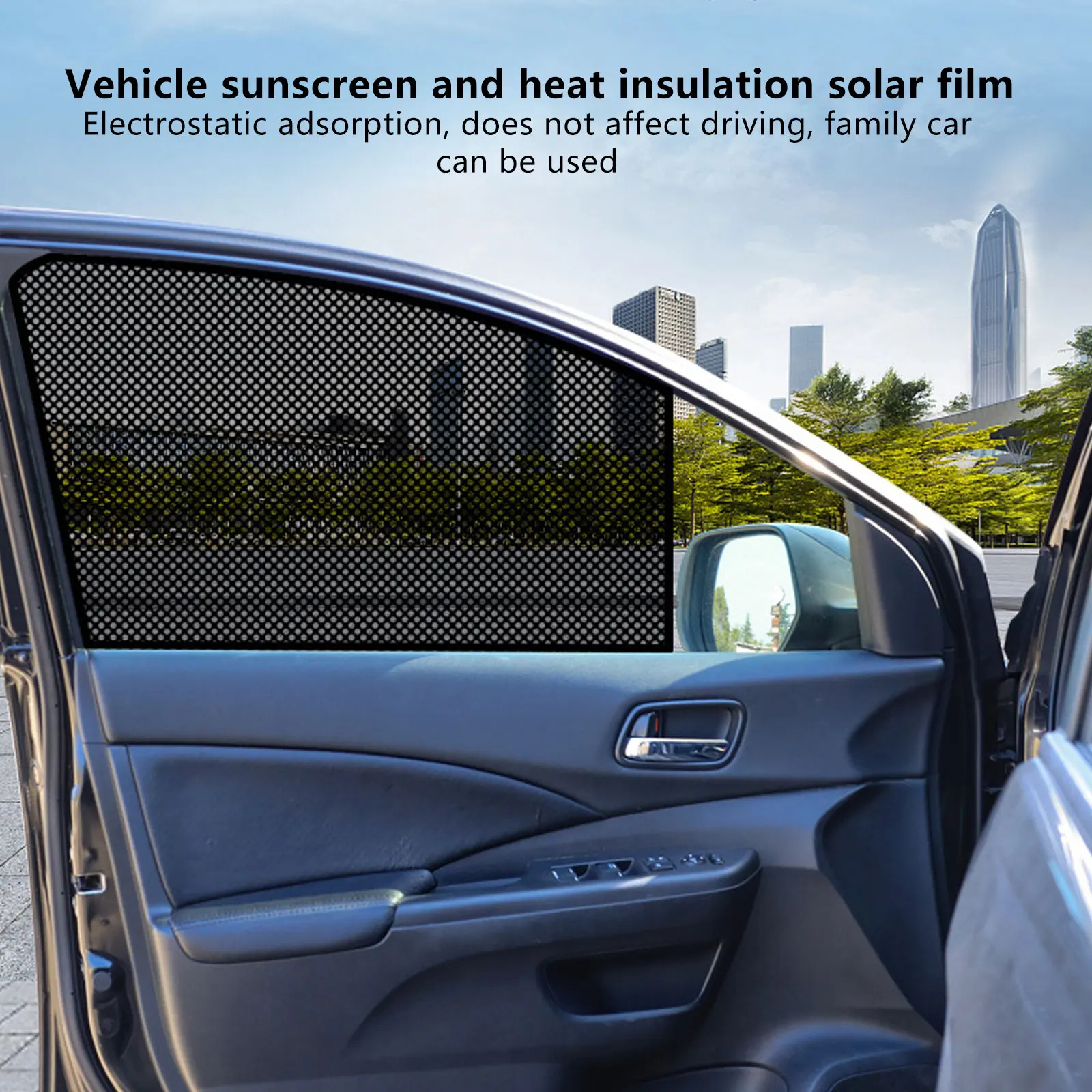 

2PCS Car Side Window Sun Shades Stickers Sun Protection Window Sunscreen Cover Black PVC Sunshade with Small Holes 42x38cm