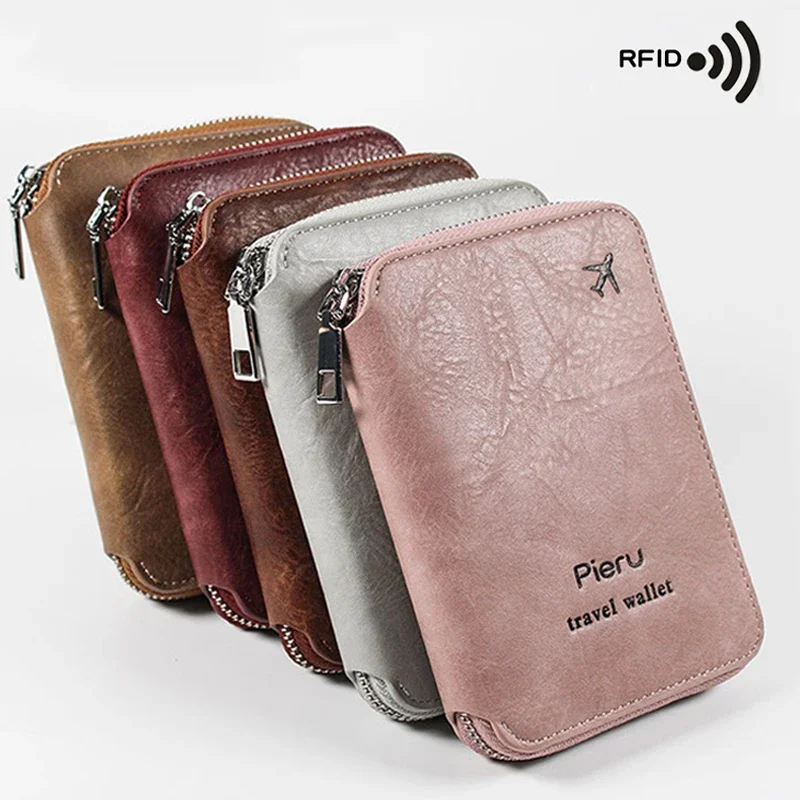 

2024 New Zipper Passport Bag Multi-functional RFID Anti-theft Brush Outbound Travel Storage Bag Simple Passport Holder