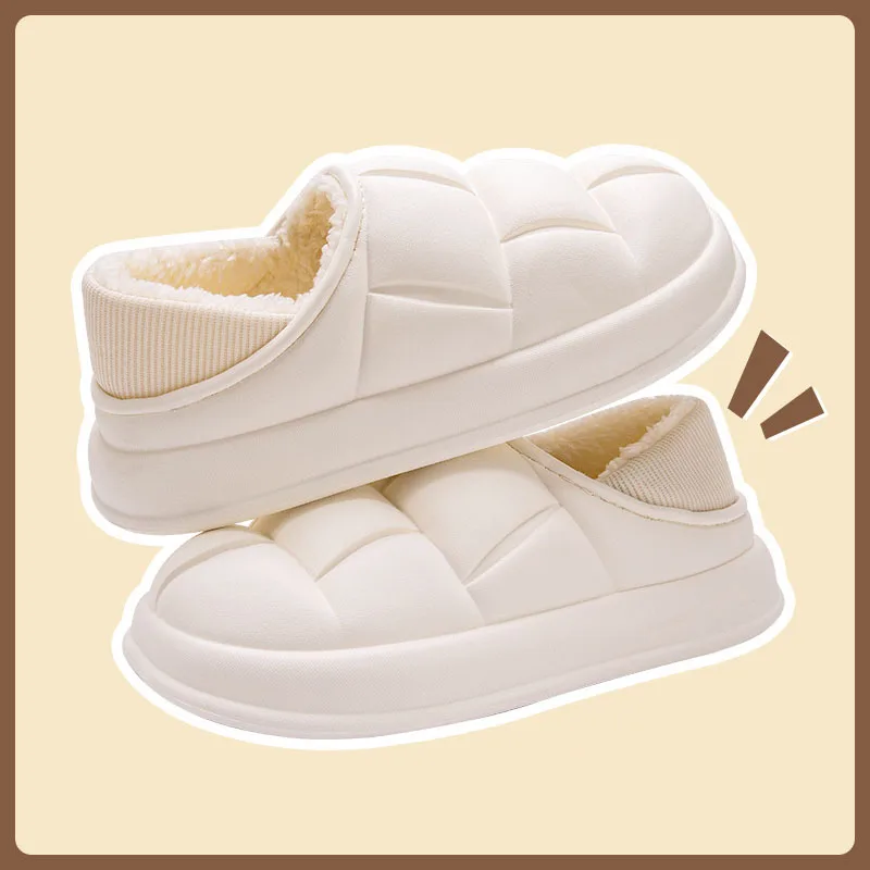 

Winter Waterproof Upper Soft Sole women Wrap Heel Antiskid Slides Outside Warm Fluffy Slippers Male Home Casual Cotton Shoe