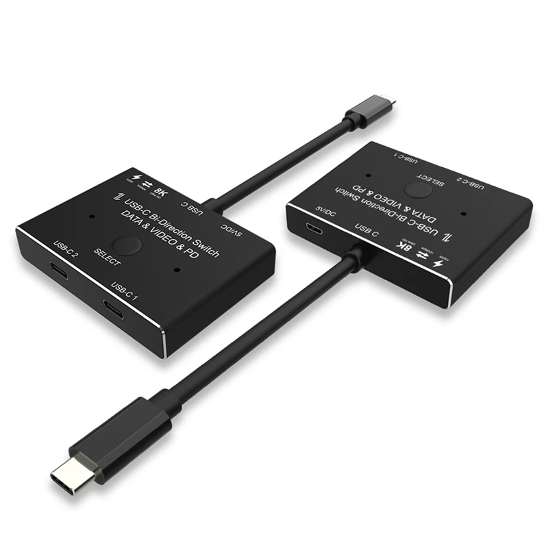 

KVM USB C Two-Way Switch 1X2/2X1 USB 3.1 Splitter Data Video Switcher 8K @30Hz PD 100W For PC Monitor Mobile Phone