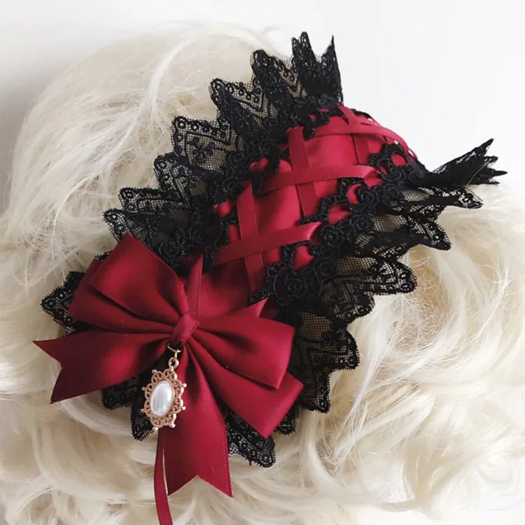 

Lolita lace headband with black and red lo girl dark gothic style spicy girl headwear hair accessories girl accessories