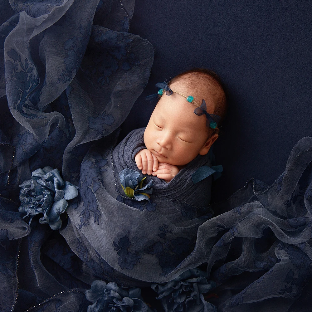 

Newborn Baby Photoshoot Props Stretch Soft Seersucker Wraps Headflower Brunet Series Props Studio Photo Shoot Background Blanket