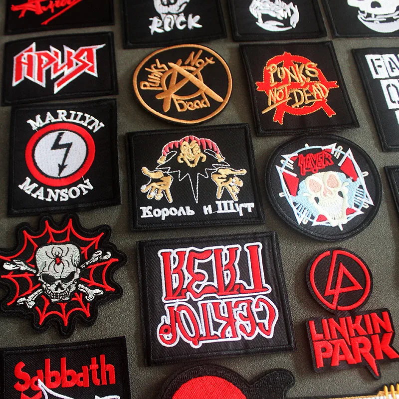 

Rock Band Music Iron on Patches For Clothing Jackets Badges Metal Punk Stripes Clothes Stickers DIY Applique Sewing Supplies