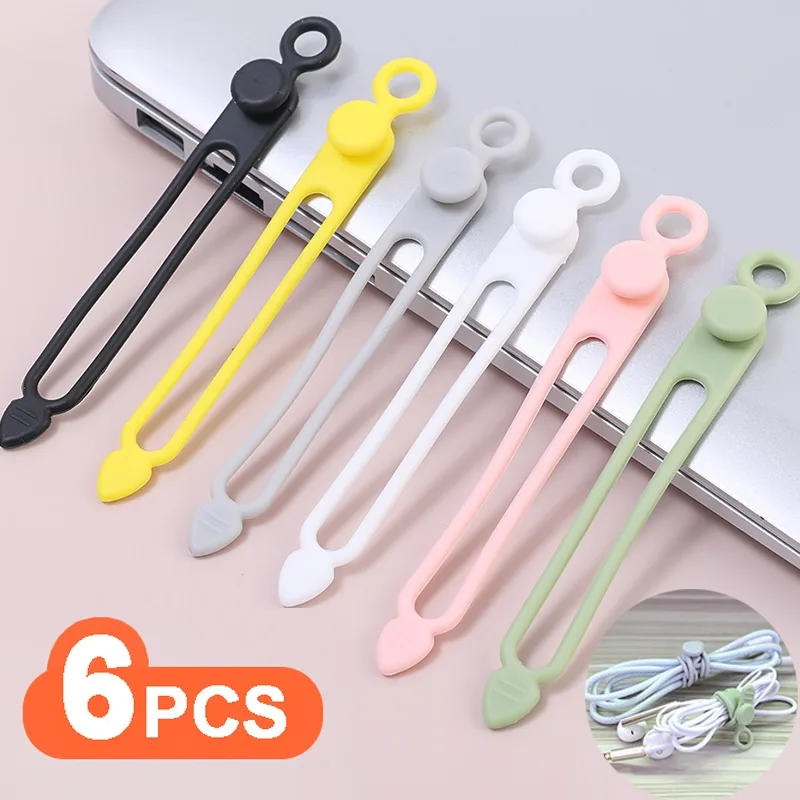

1-6pcs Reusable Cable Winder Elastic Silicone Cord Organizer Straps For Earphone Mouse Cellphone Wire Charger Cord Management
