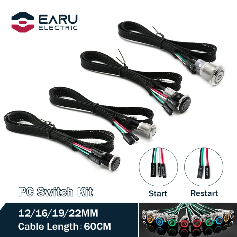 5V 12/16/19/22mm Computer PC Host Start Restart PC Power LED Metal Push Button Switch with 60cm Motherboard Cable Red Blue Green
5V 12/16/19/22mm Computer PC Host Start Restart PC Power LED Metal Push Button Switch with 60cm Motherboard Cable Red Blue Green