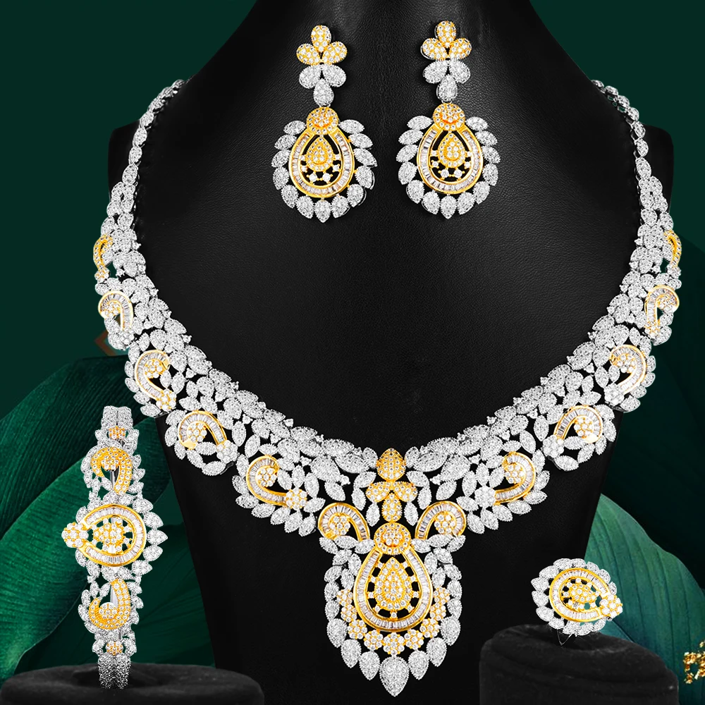 Missvikki Flower Leaf Luxury Women Nigerian Wedding Naija Bride Cubic Zirconia Necklace Dubai 4PCS Dress Jewelry Set
Missvikki Flower Leaf Luxury Women Nigerian Wedding Naija Bride Cubic Zirconia Necklace Dubai 4PCS Dress Jewelry Set
