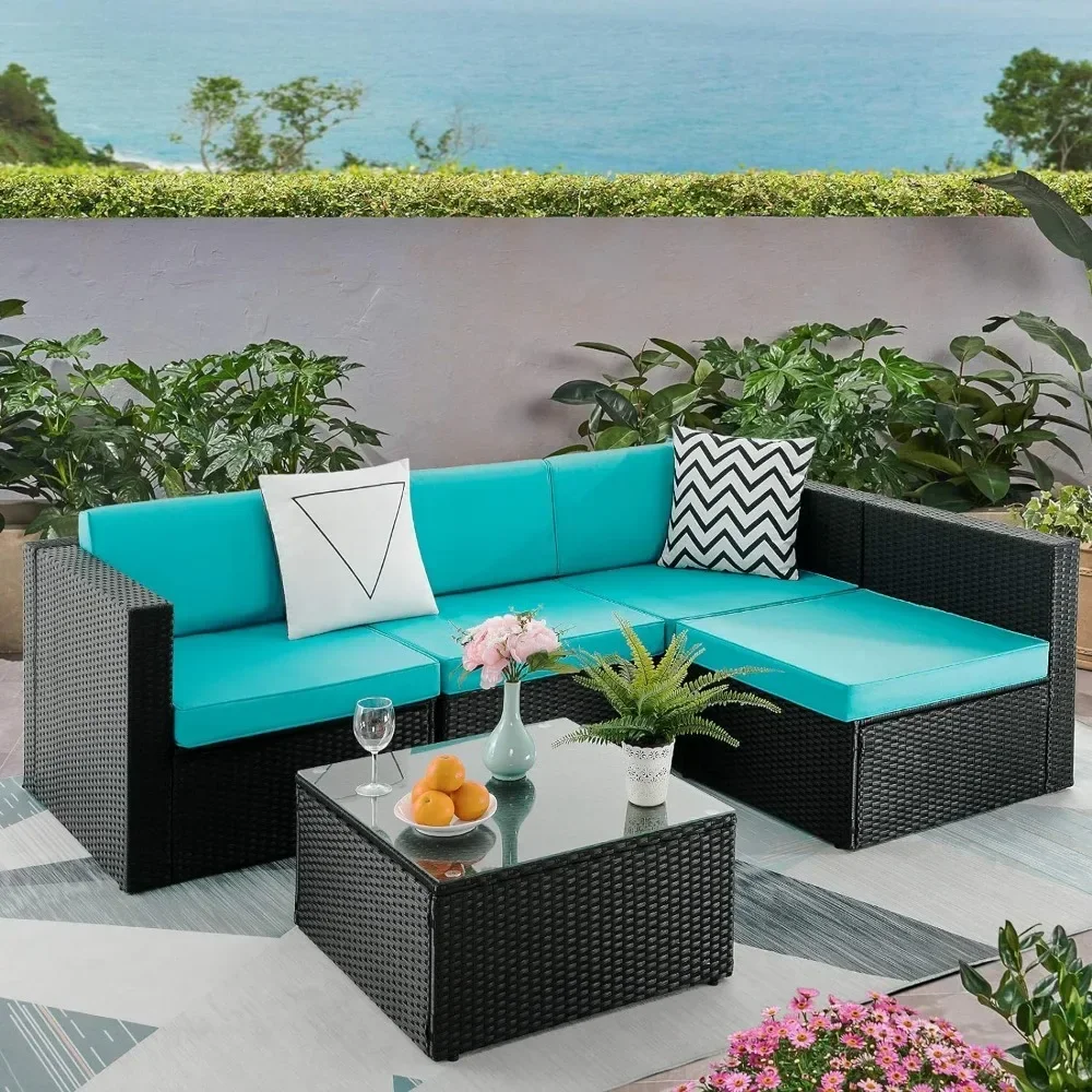 

Уличная мебель из ротанга, секционный диван для патио из 5 предметов, садовый Плетеный набор для разговора у бассейна и балкона со столом, садовые диваны