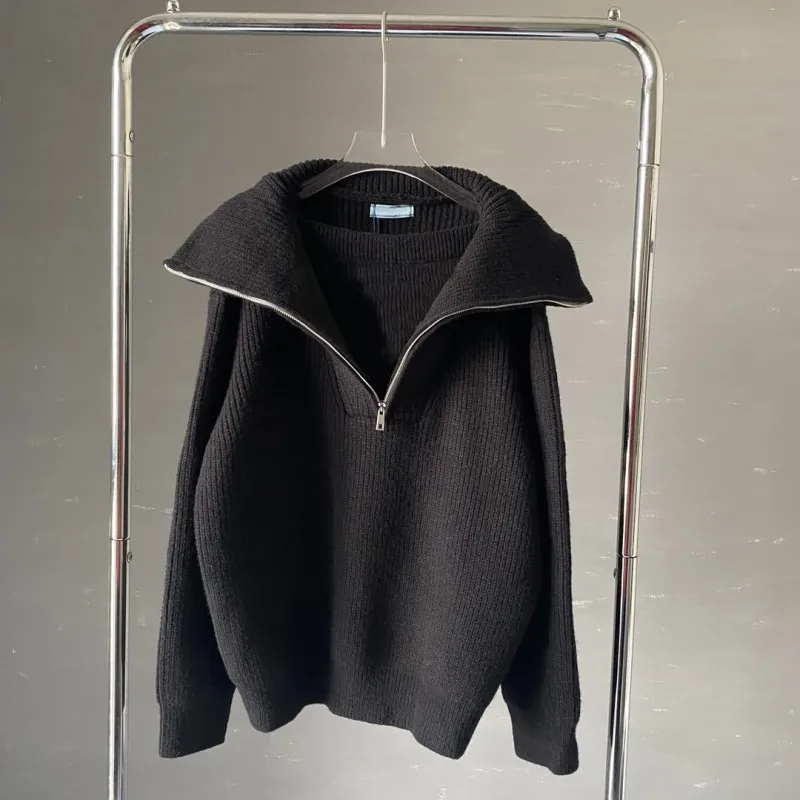 women's Knitted Sweater Winter Autumn High Quality Stand Collar Lapel Double Wear Loose Solid Balck Beige Pullovers For Women
women's Knitted Sweater Winter Autumn High Quality Stand Collar Lapel Double Wear Loose Solid Balck Beige Pullovers For Women