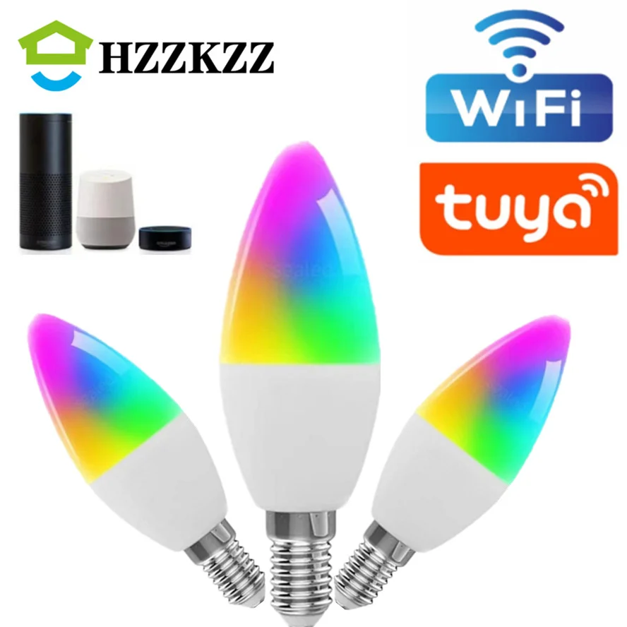 

6Pcs LED E14 Tuya WiFi Smart Dimmable Bulb RGBCW 9W 100-240V LED Light Smart Life App Control Support Alexa Google Home Alice